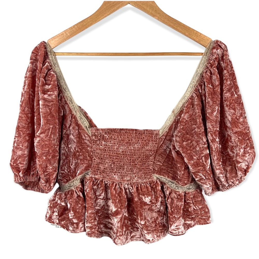 Free People Pink Velvet Yours Truly Mauve Crop Top - Picture 4 of 10